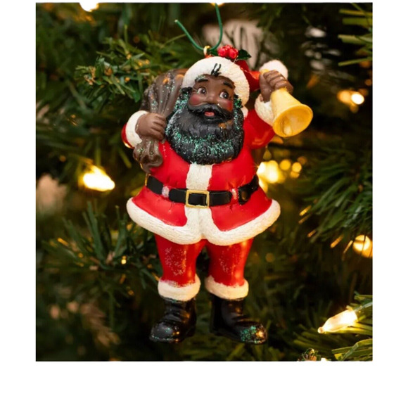 Black Santa Christmas Tree Ornament Gift Bag and Bell 4.5 in New - Picture 2 of 2